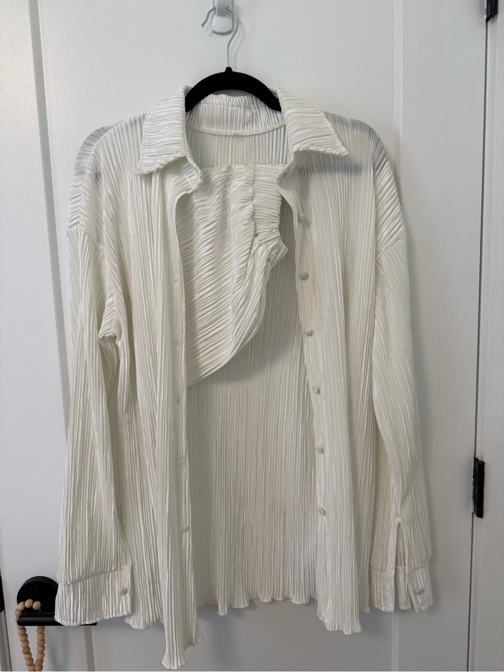 Pleated White Button-Down Shirt - Women's Lightweight Top